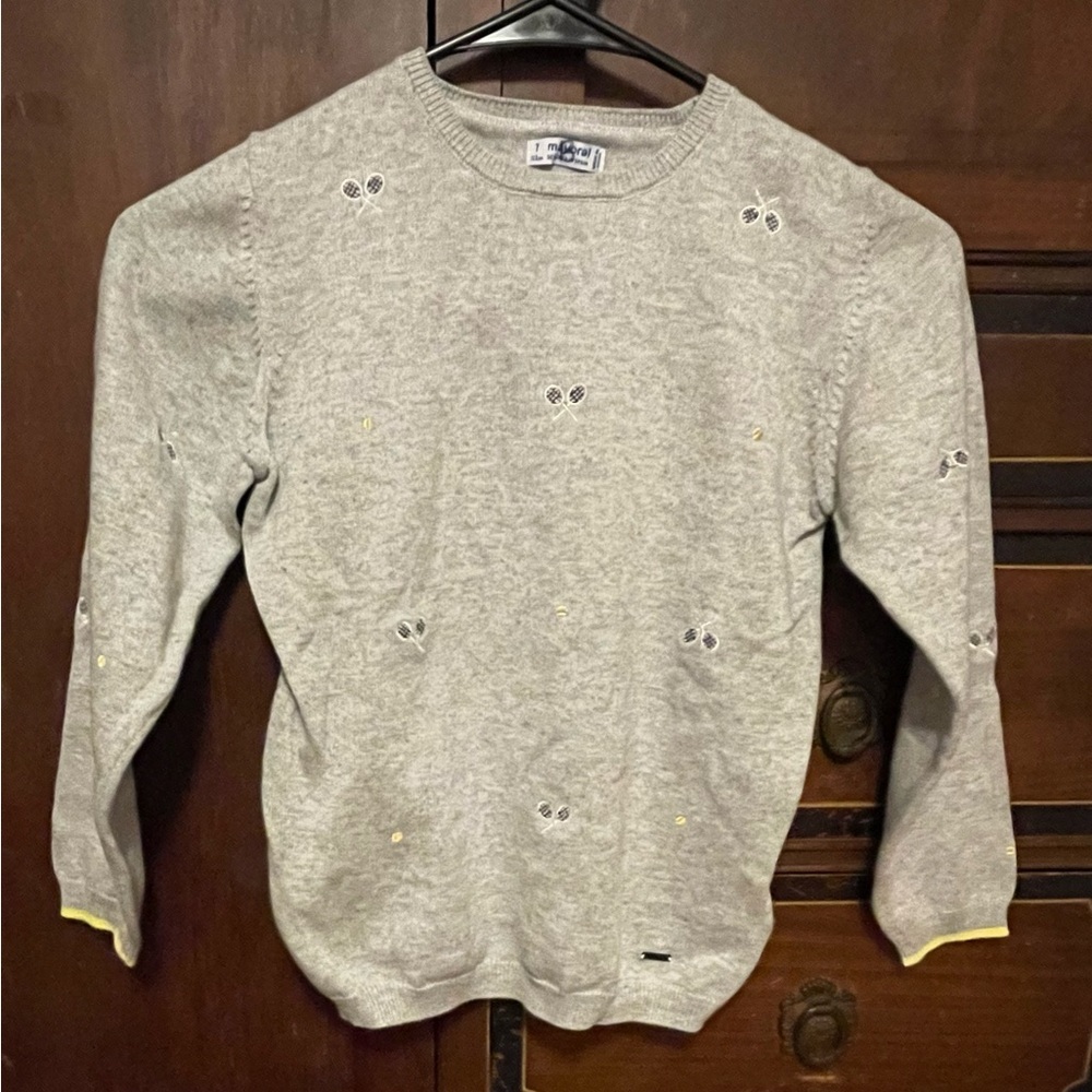Mayoral Light Gray Kids Sweater with Tennis Embroidered Accents
